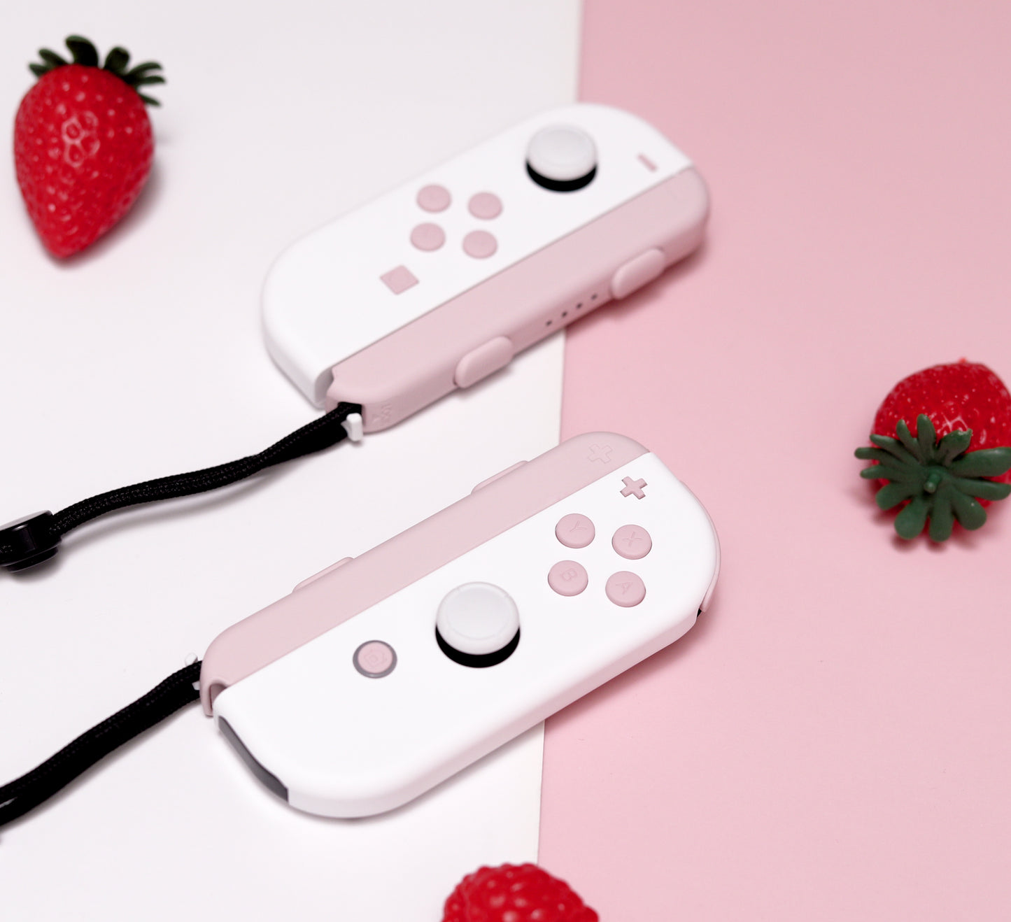 Custom Strawberry Shortcake White and Pink Nintendo Switch Joy-Con Controllers