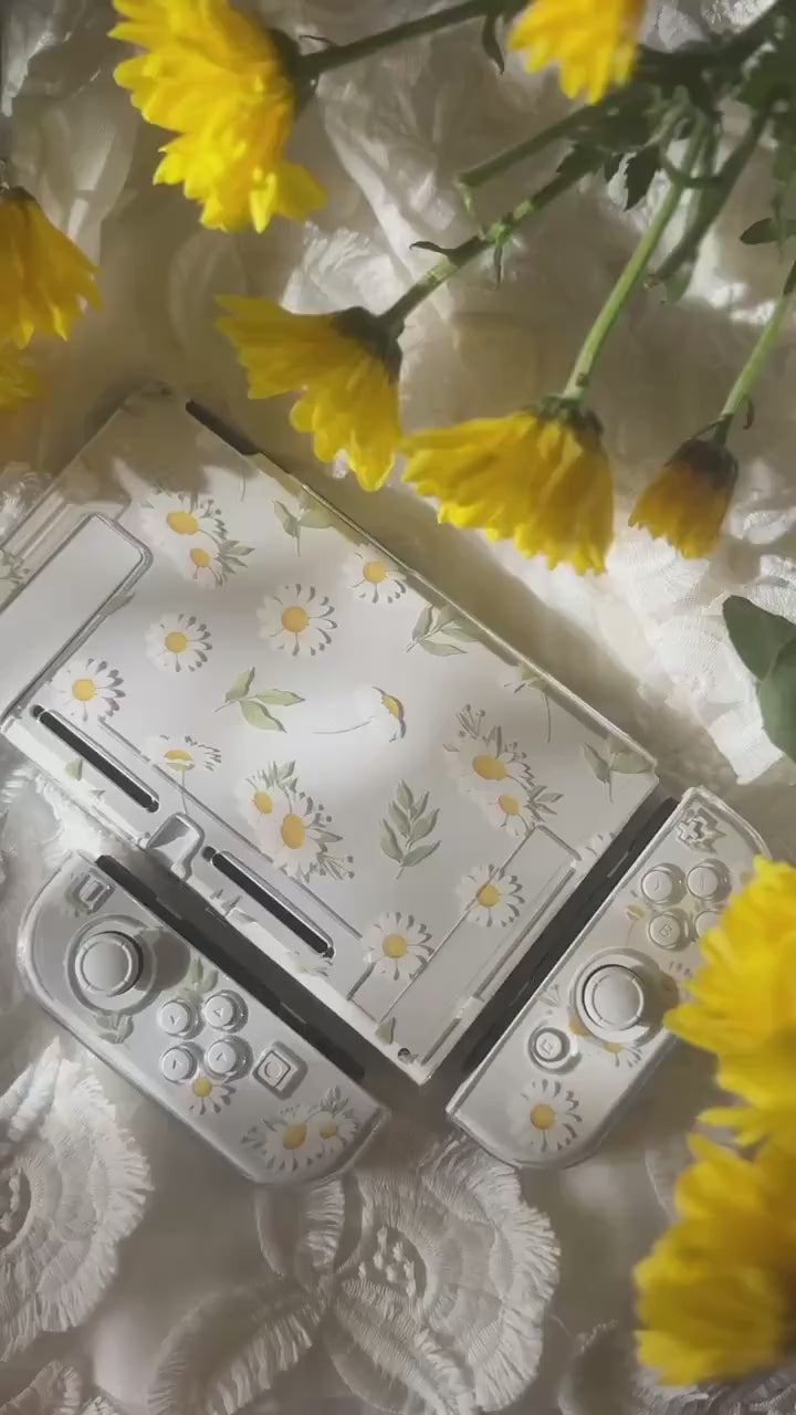 Showcase video of Daisy Daydream cases showing daisy pattern across console and Joy-Con covers